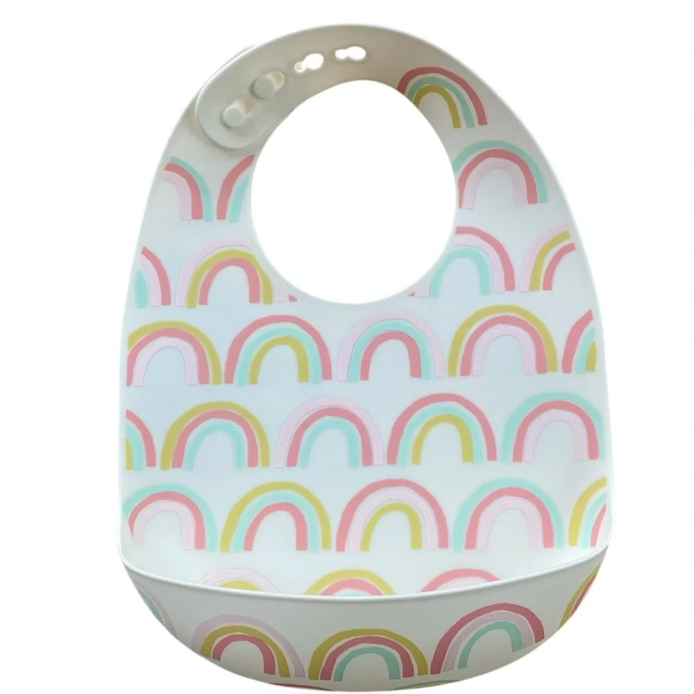 CLOUD ISLAND Pink Bunny and Rainbow Silicone Bib Set